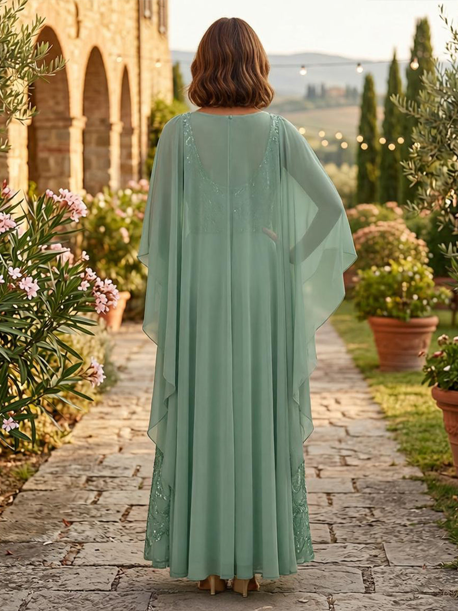 Chiffon Sheath Scoop Neck Sequin Ruched Mother of the Bride Dresses