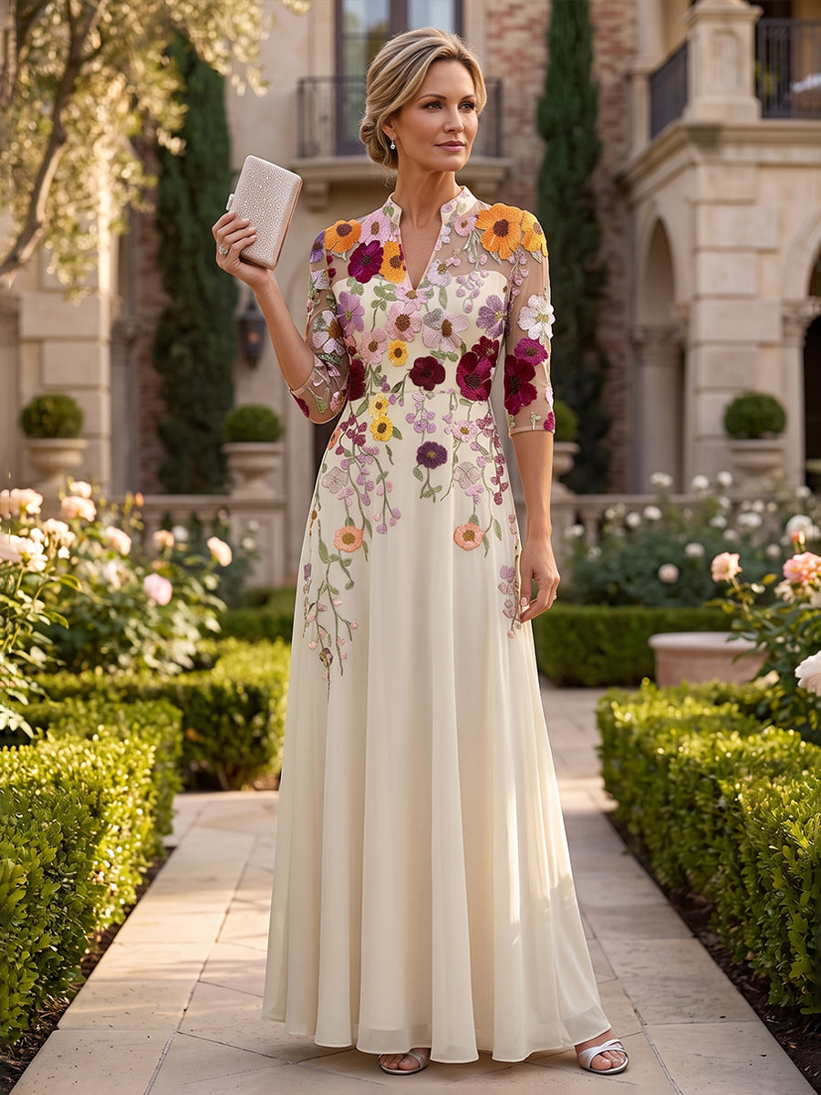 Embroidery A Line V Neck Ruched elegant Mother of the Bride Dresses