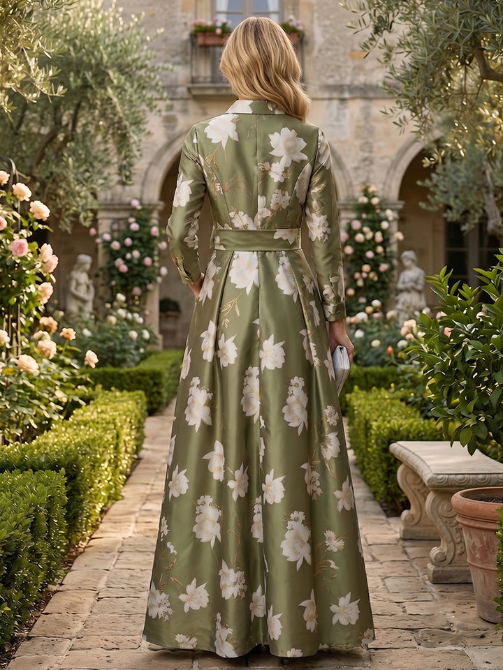 Floral Print A Line V Neck Bow Ruched Mother of the Bride Dresses