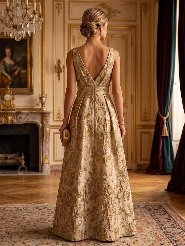 Jacquard A Line V Neck Bow Ruched Mother of the Bride Dresses