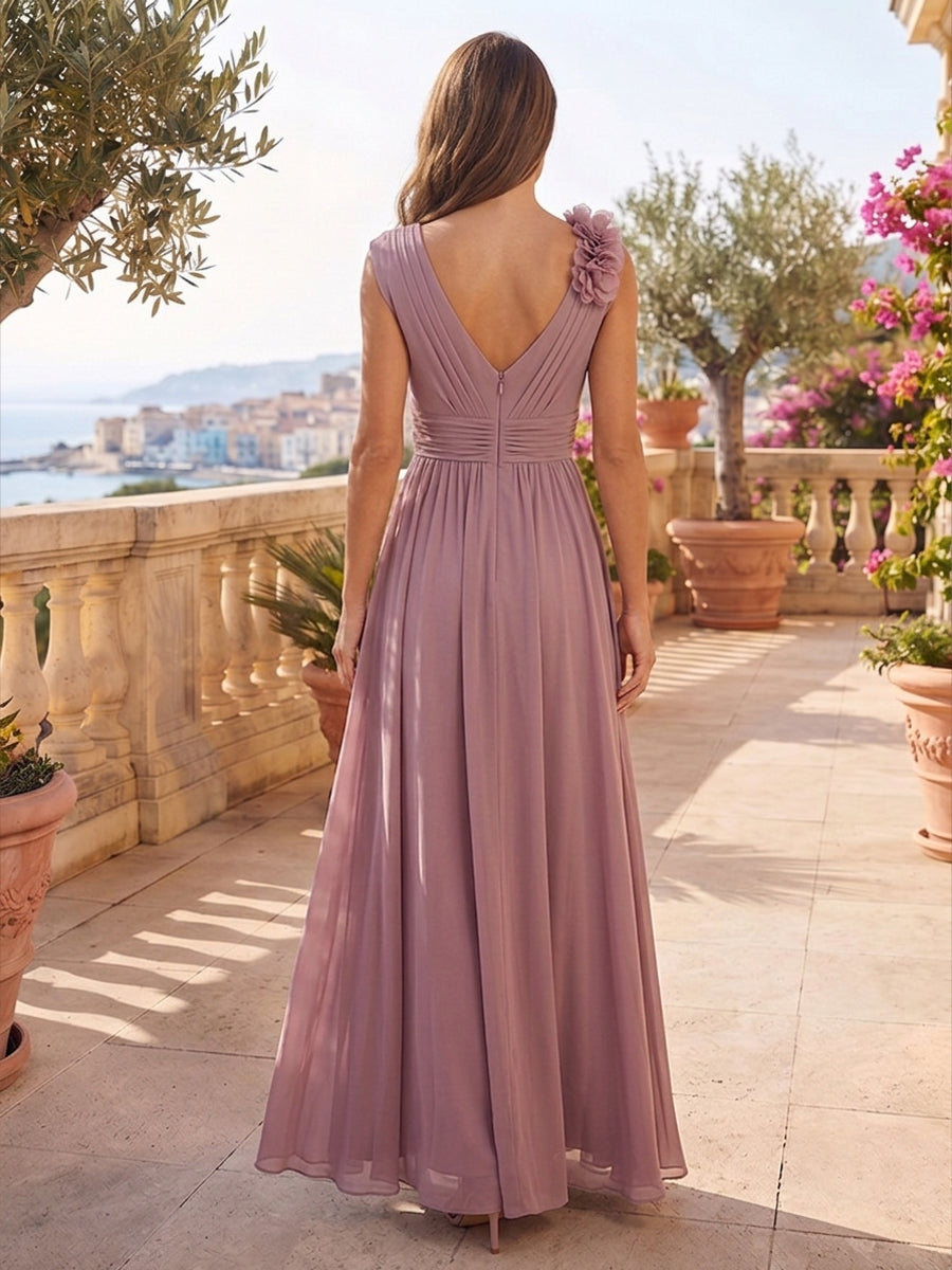 Chiffon A Line Scoop Neck 3D Flowers Ruched Mother of the Bride Dresses