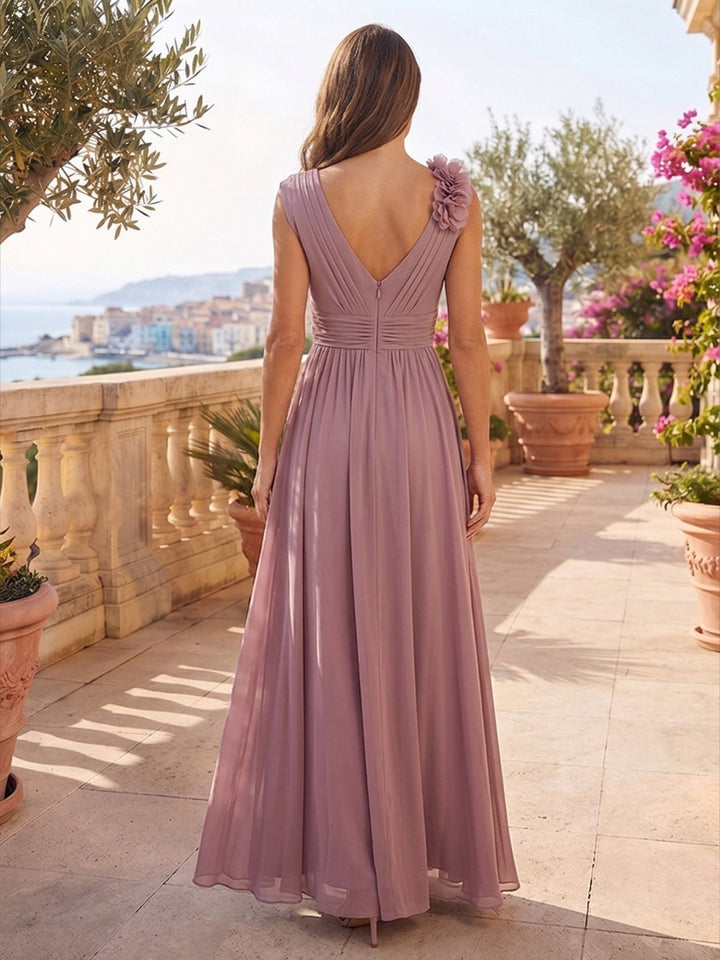Chiffon A Line Scoop Neck 3D Flowers Ruched Mother of the Bride Dresses