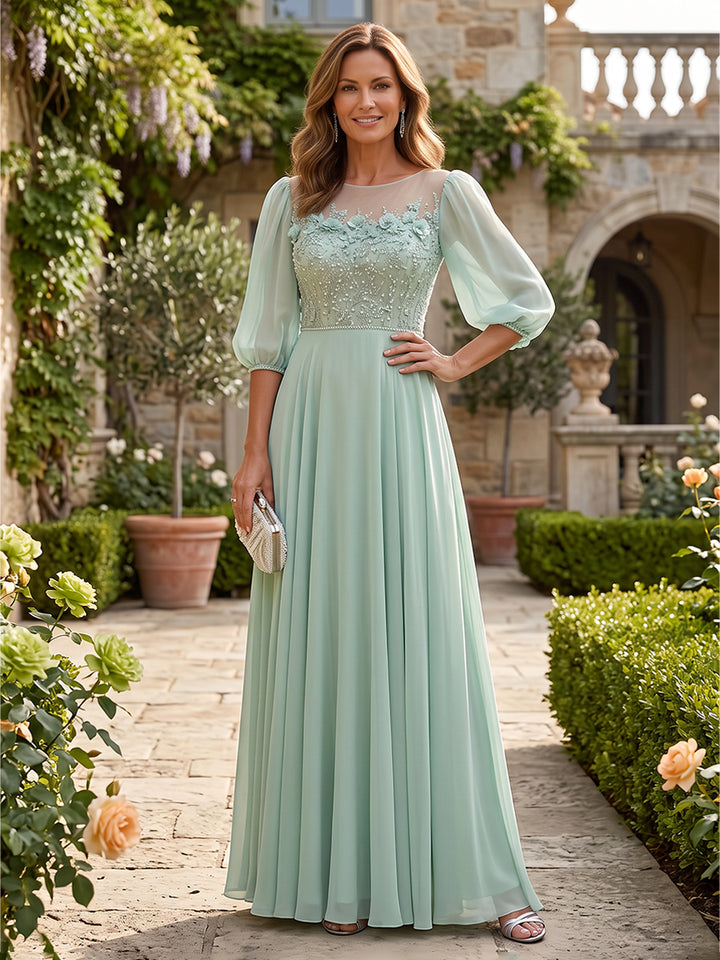 Chiffon A Line Scoop Neck Sequin Pleats Mother of the Bride Dresses