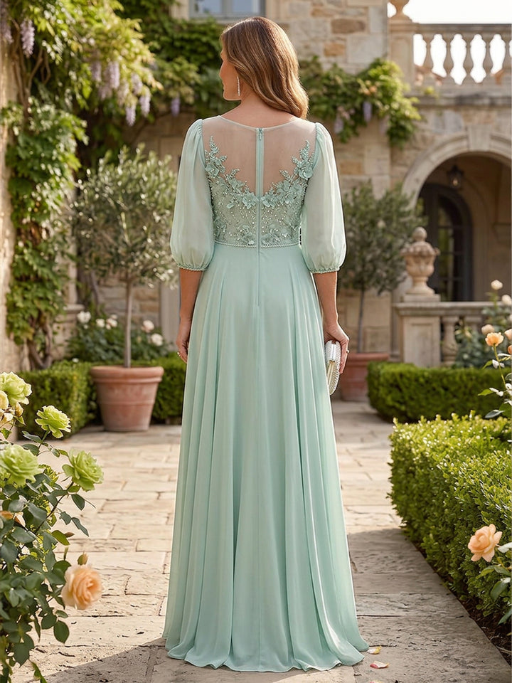 Chiffon A Line Scoop Neck Sequin Pleats Mother of the Bride Dresses