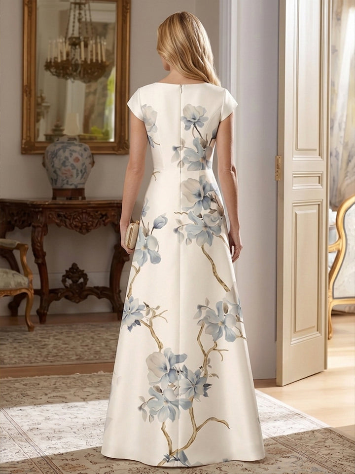 Floral Print A Line Scoop Neck Ruched elegant Mother of the Bride Dresses for Women