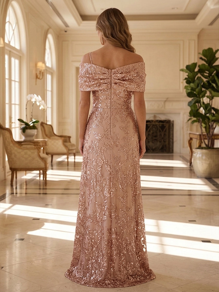 Sequin Floral Mermaid Off the Shoulder Lace Appliques Glitter Mother of the Bride Dresses for Women