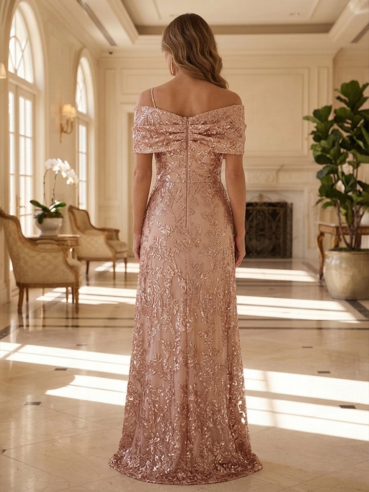 Sequin Floral Mermaid Off the Shoulder Lace Appliques Glitter Mother of the Bride Dresses for Women