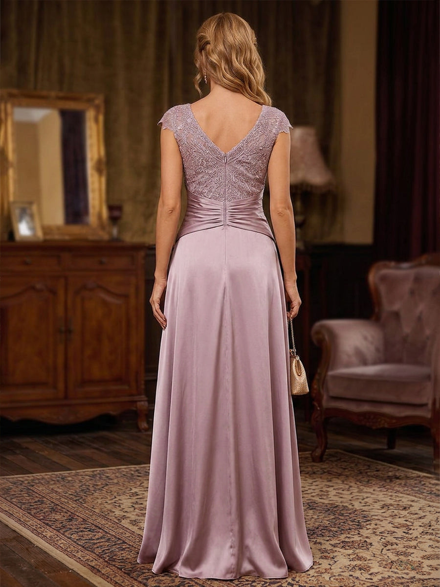 Satin Mermaid Scoop Neck Lace Appliques Tiered Mother of the Bride Dresses