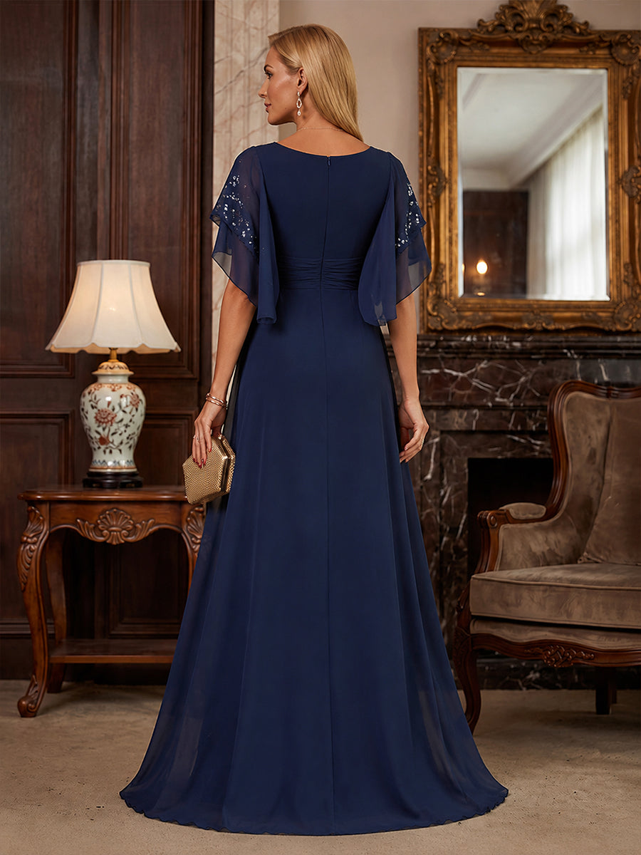 Chiffon A Line V Neck Lace Appliques Layered Ruffles Mother of the Bride Dresses