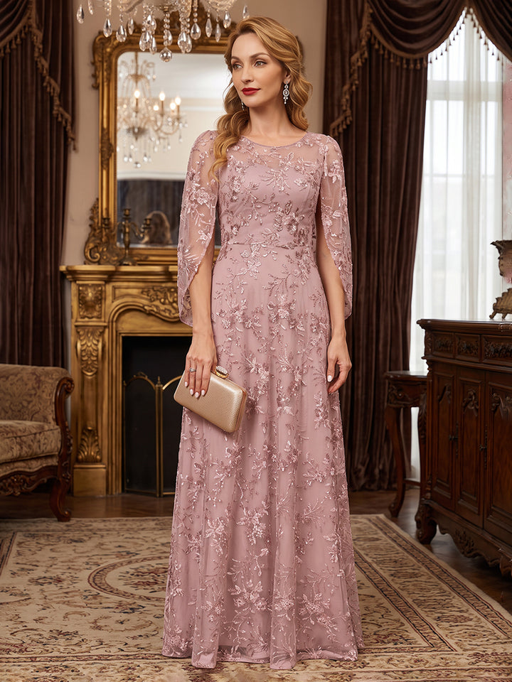 Sequin Floral Mermaid Scoop Neck Lace Appliques Ruched Mother of the Bride Dresses