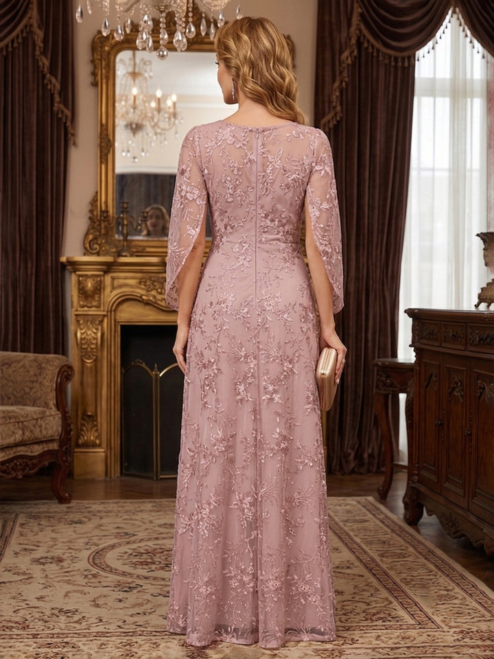 Sequin Floral Mermaid Scoop Neck Lace Appliques Ruched Mother of the Bride Dresses