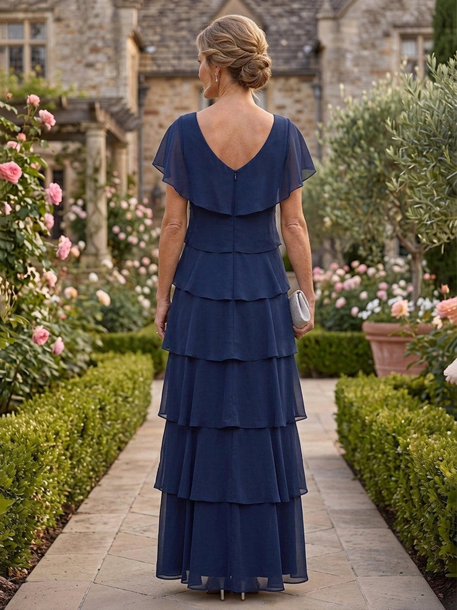 Chiffon A Line V Neck Ruffles Ruched Simple Mother of the Bride Dresses for Women