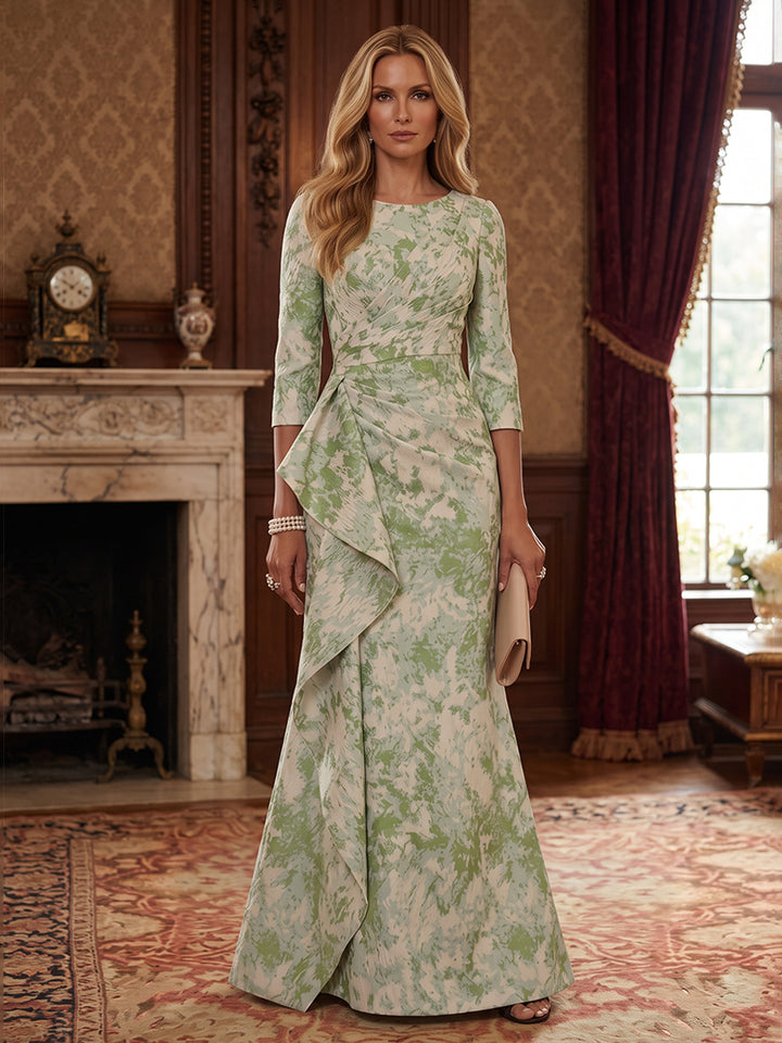 Jacquard Mermaid Scoop Neck Ruffles Ruched Mother of the Bride Dresses