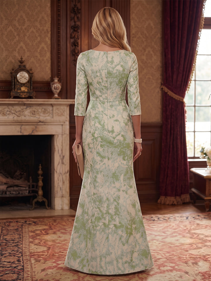Jacquard Mermaid Scoop Neck Ruffles Ruched Mother of the Bride Dresses