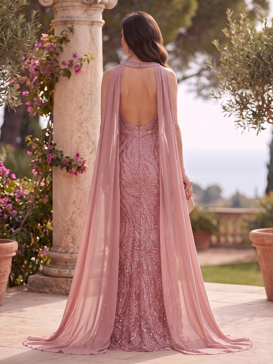 Sequin Floral Sheath Halter Lace Appliques Ruched  Mother of the Bride Dresses