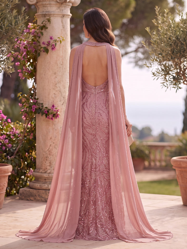Sequin Floral Sheath Halter Lace Appliques Ruched  Mother of the Bride Dresses