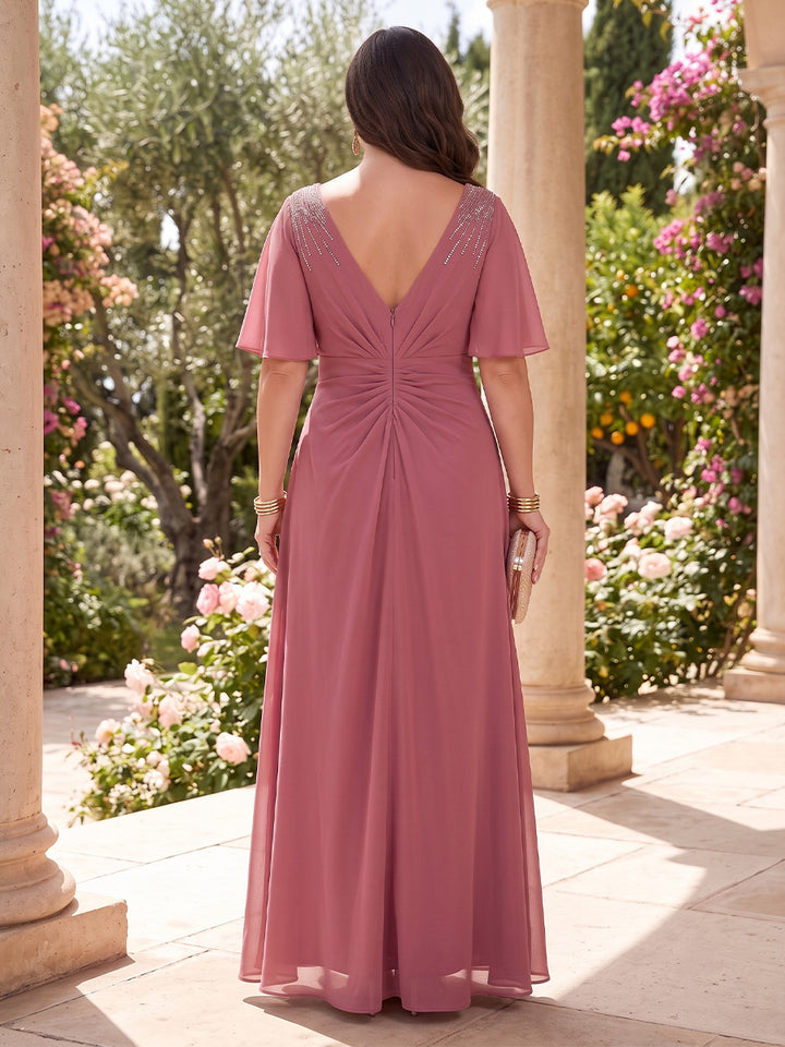Chiffon A Line V Neck Sequin Ruched  Mother of the Bride Dresses