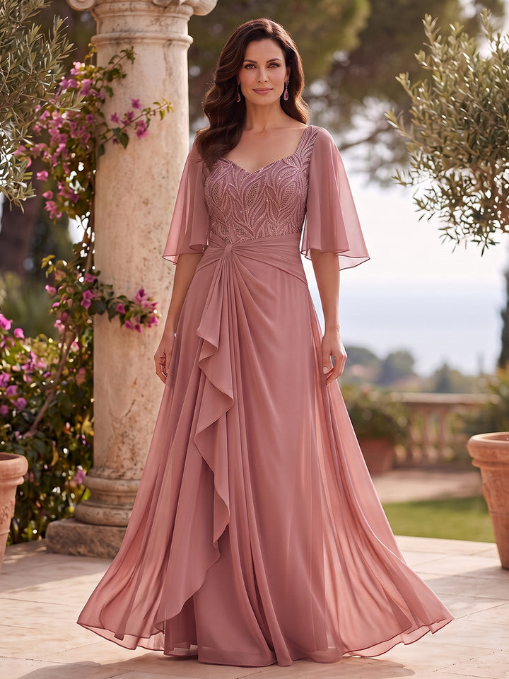 Chiffon A Line Sweetheart Lace Appliques Ruched  Mother of the Bride Dresses