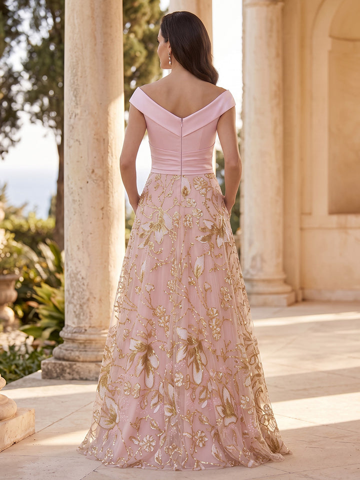 Sequin Floral A Line V Neck Lace Appliques Ruched  Mother of the Bride Dresses for Women