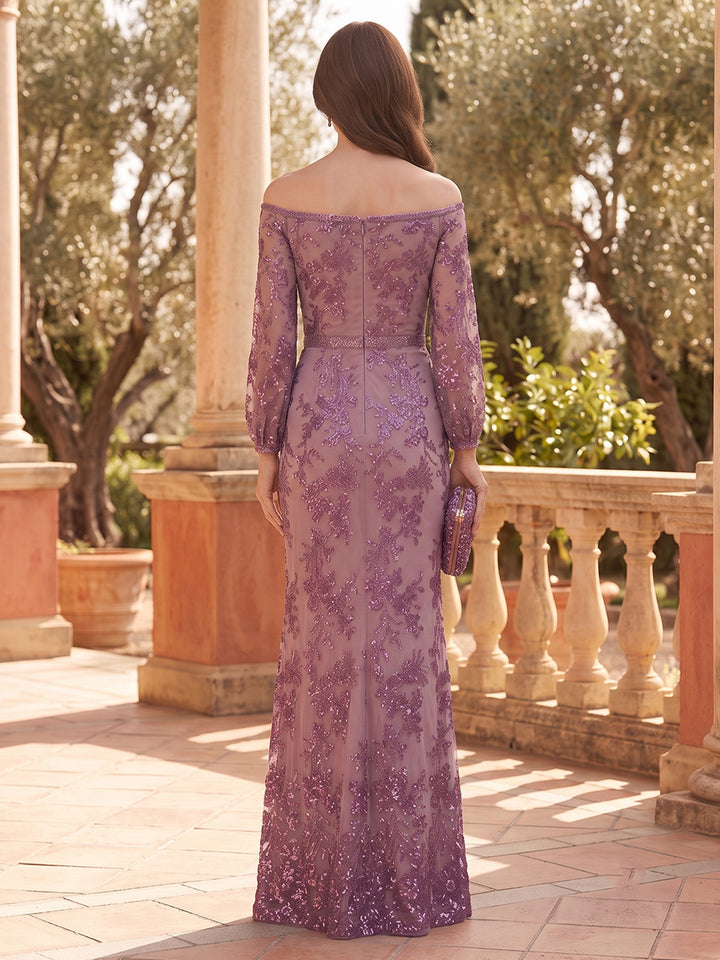 Sequin Floral Sheath Off the Shoulder Lace Appliques Ruched  Mother of the Bride Dresses for Women
