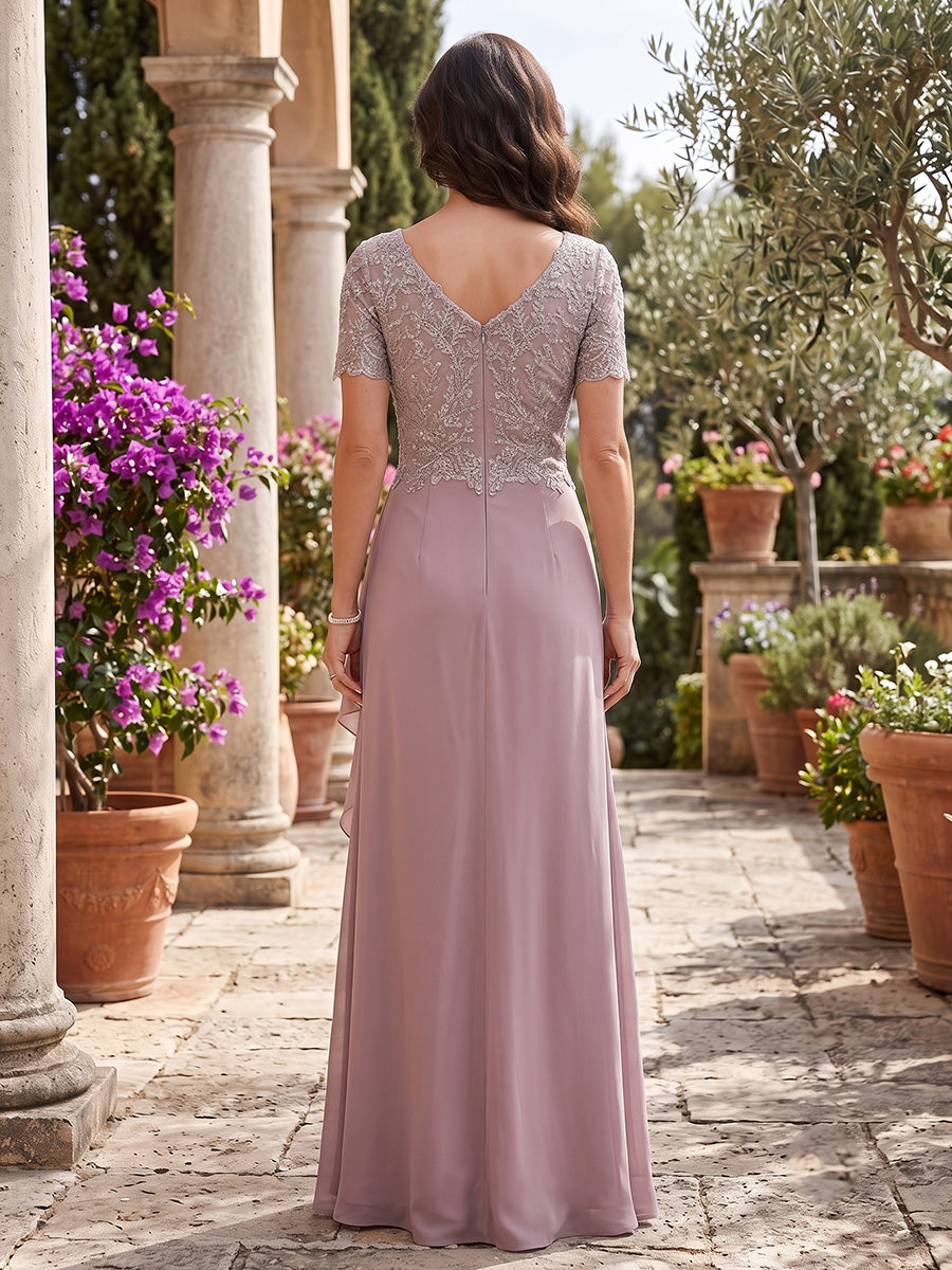 Chiffon Mermaid Scoop Neck Lace Appliques Ruched Ruffles Mother of the Bride Dresses