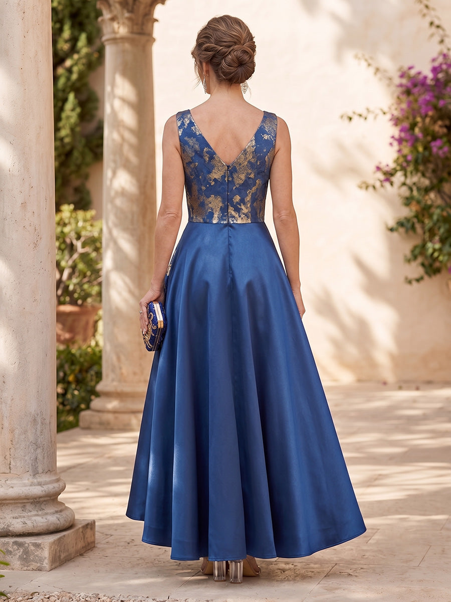 Jacquard A Line V Neck Ruffles High Waist Mother of the Bride Dresses