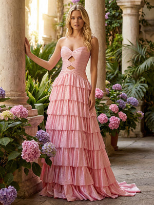 Layered Beadings Cut Out Corset Sweetheart Prom Dresses