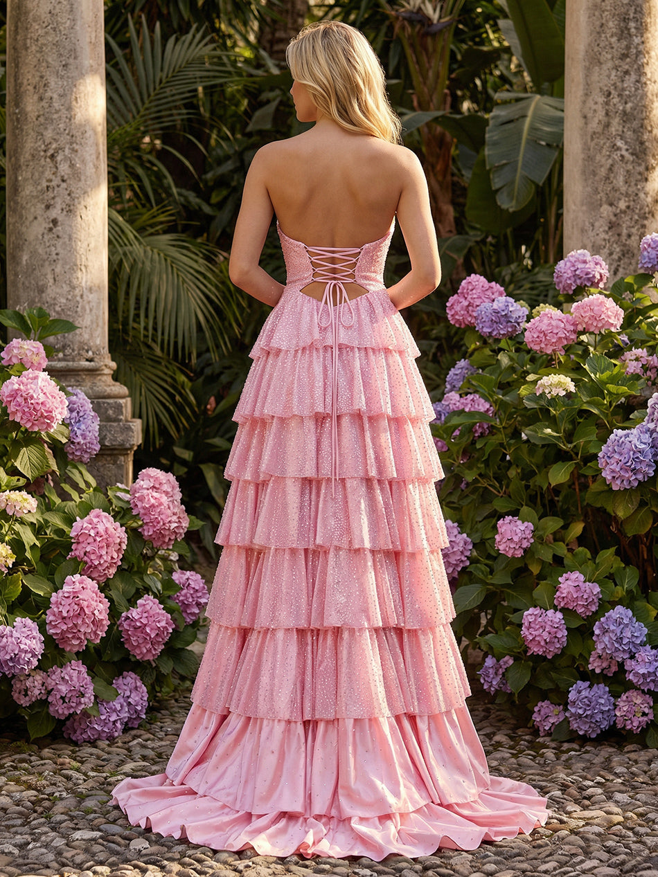 Layered Beadings Cut Out Corset Sweetheart Evening Dresses