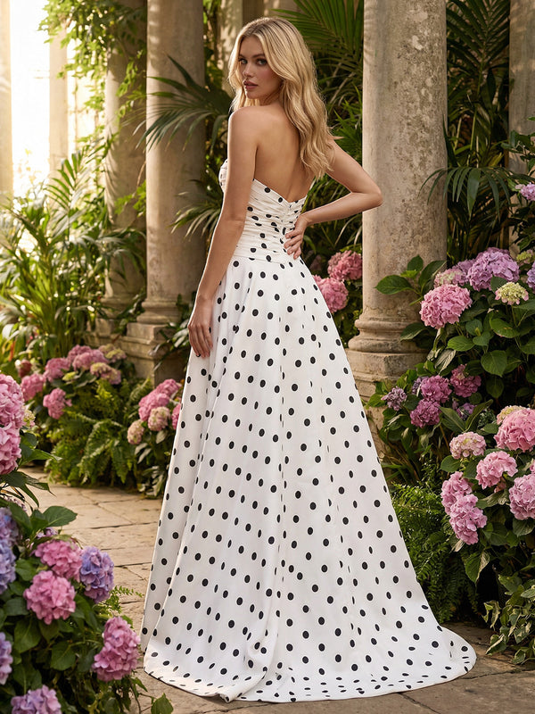 Sweetheart Corset Polka Dots Bow Prom Dresses with Pockets