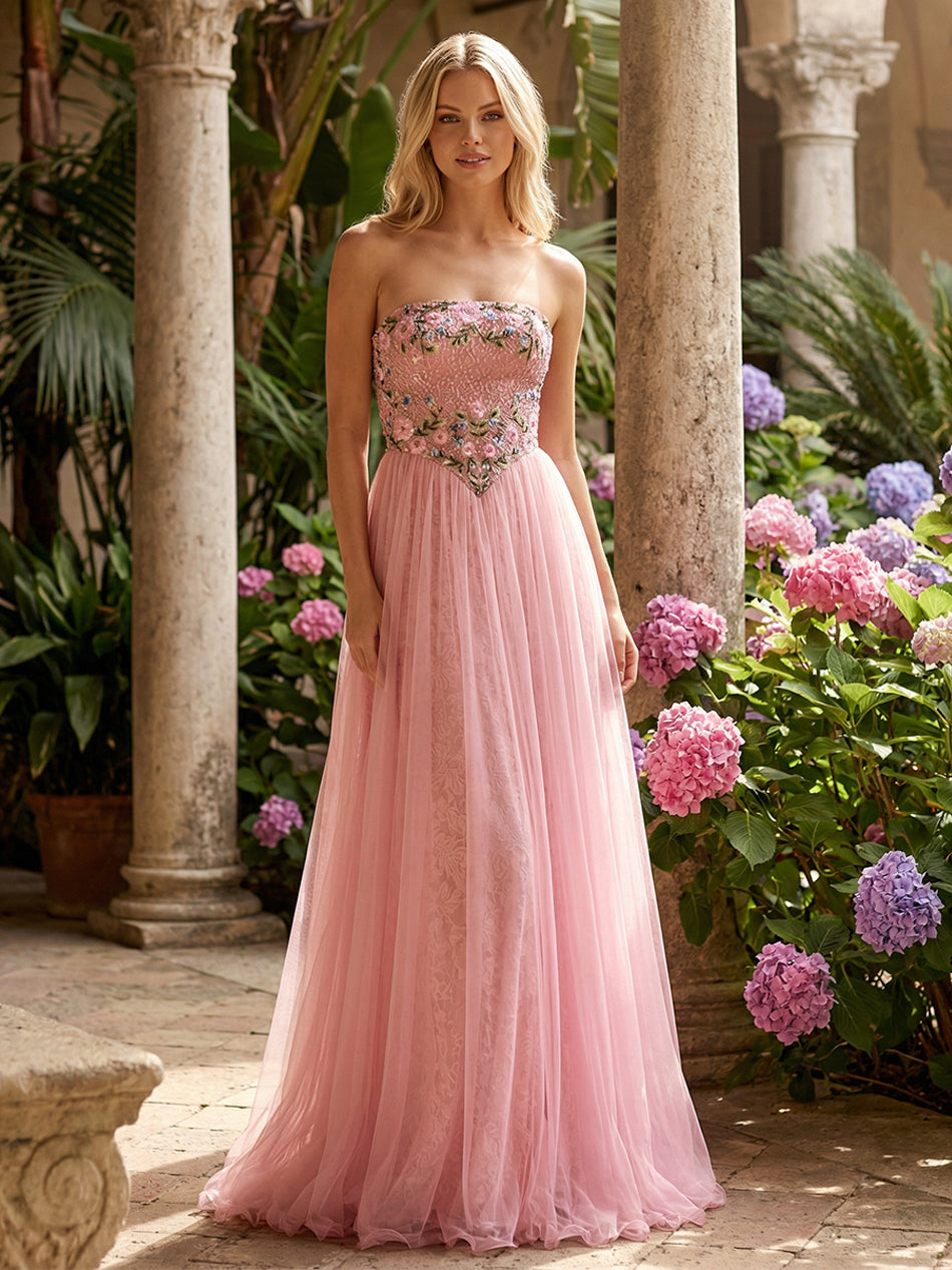 Layered Strapless Floral Corset Prom Dresses
