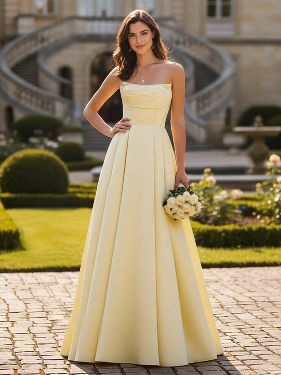 Satin Strapless Cowl Neck Formal Dresses A Line Party Dresses