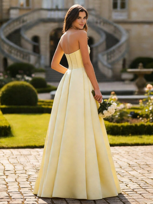Satin Strapless Cowl Neck Prom Dresses A Line Party Dresses