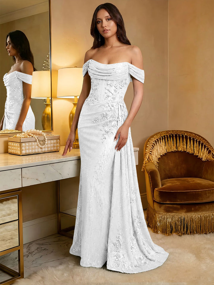 Off the Shoulder Sequin Ruffles Corset Evening Dresses