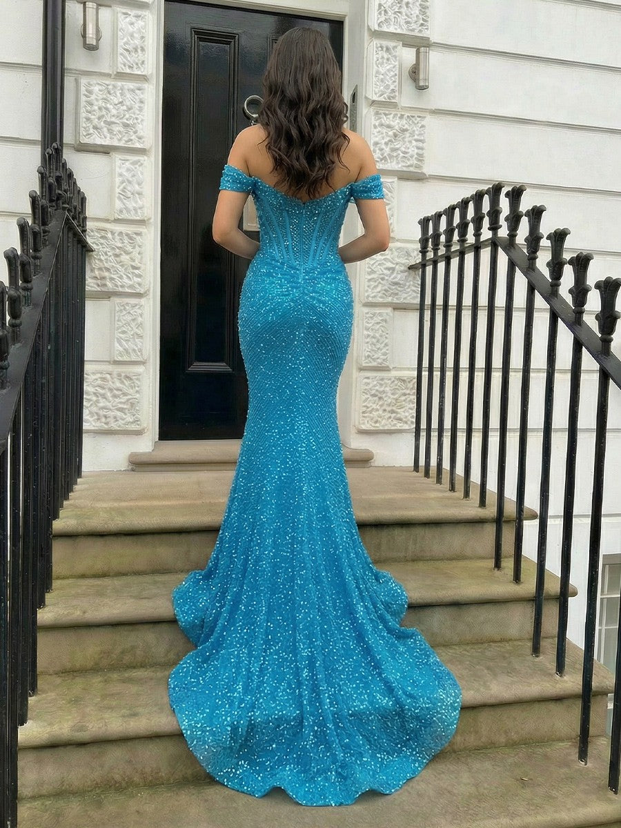 Sequin Corset Off the Shoulder Mermaid Prom Dresses