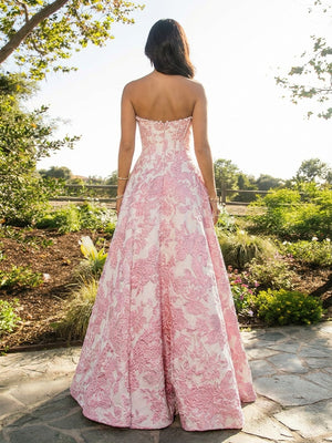 Strapless Tulle Sleeveless Floral Print A Line Prom Dresses