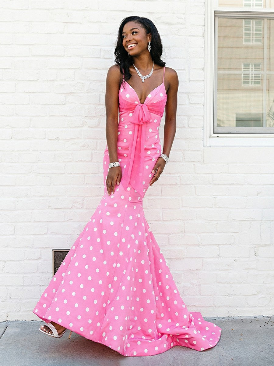 Satin Spaghetti Straps Mermaid Biw Prom Evening Dresses