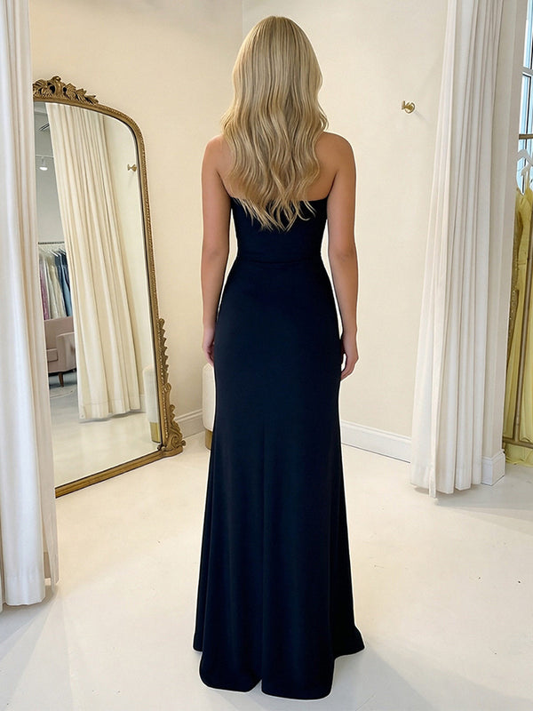 Sequin Strapless Sheath Prom Dresses with Slit Evening Party Gowns