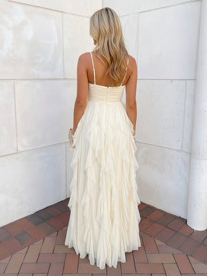 Spaghetti Straps Lace Sweetheart A-Line Ruffles Prom Dresses with Cut Out