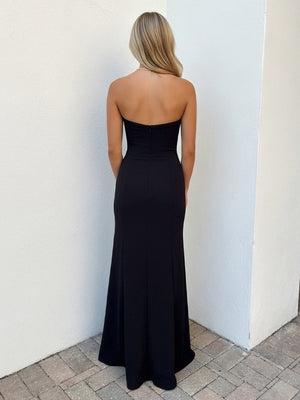 Strapless Satin Sweetheart Sheath Side Split Prom Dresses with Bow