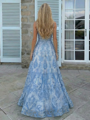 Lace Appliques Spaghetti Straps Square Neck A Line Prom Dresses with Bow