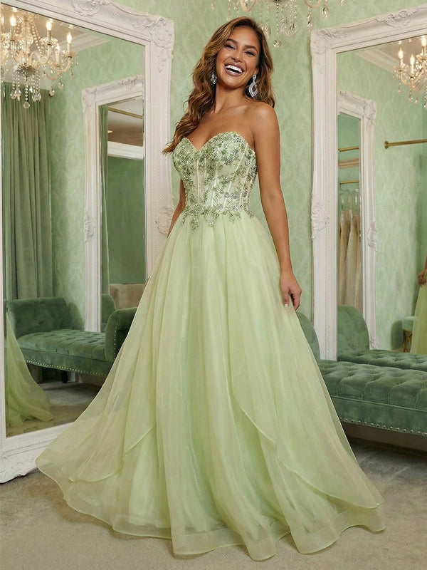 V Neck Lace Appliques Sleeveless A Line Prom Dresses