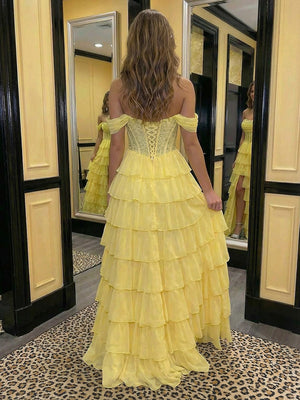 Sparkly Strapless Corset Tiered A Line Prom Dresses