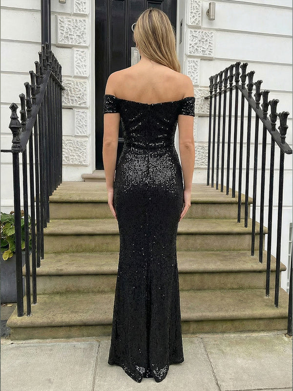Sequin Prom Dresses Off Shoulder Evening Party Gowns