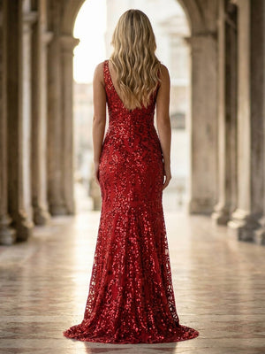 Spaghetti Straps Sequin Prom Dresses Maxi Evening Gowns