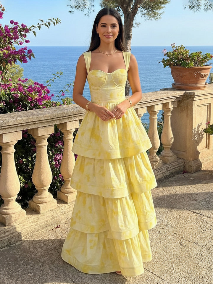 Wide Straps Layered Prom Dresses Pleated Maxi Evening Gowns