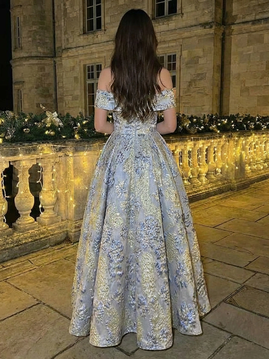 Off Shoulder Jacquard A Line Evening Dresses