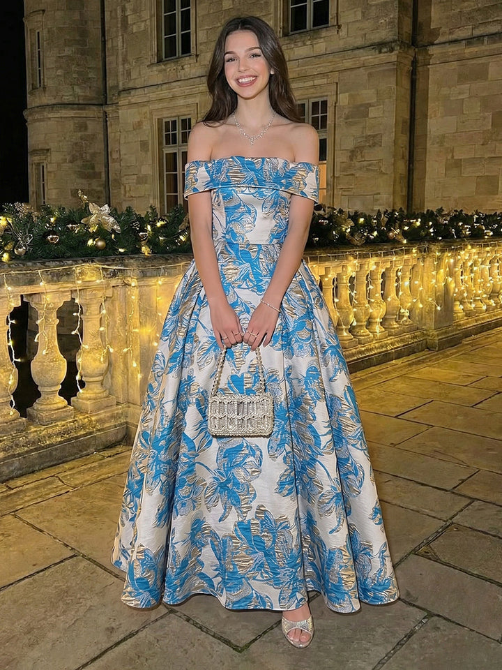 Off Shoulder Jacquard A Line Evening Dresses