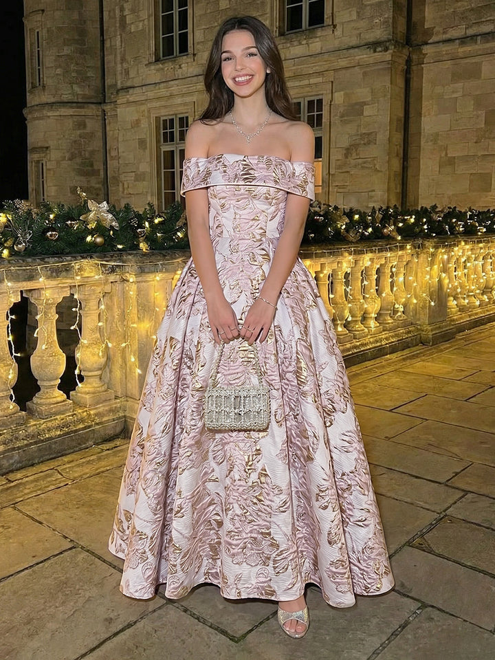 Off Shoulder Jacquard A Line Evening Dresses