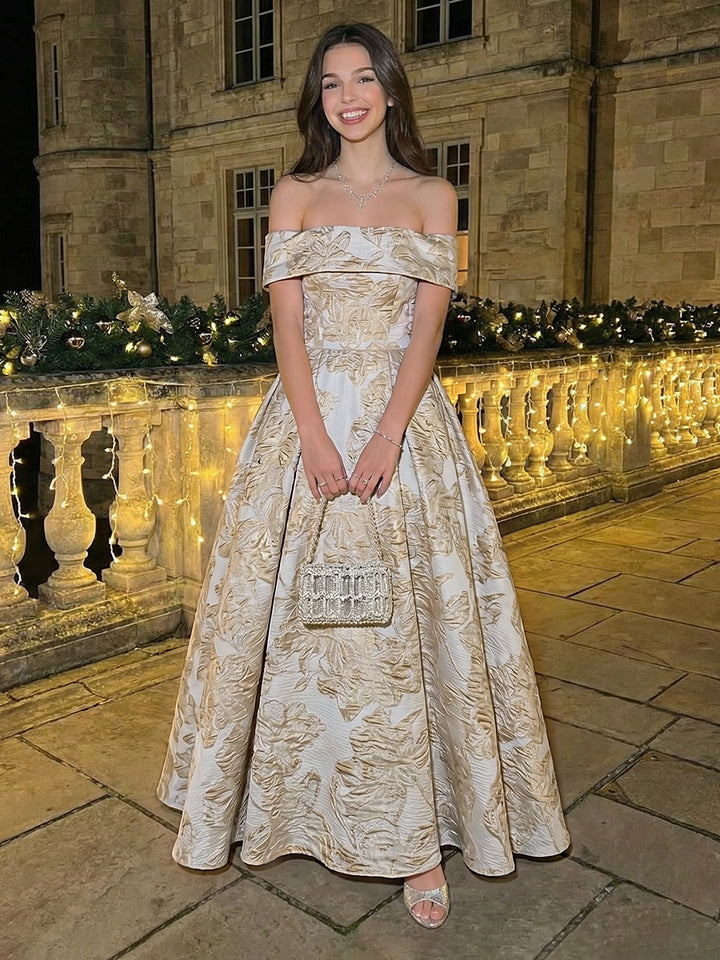 Off Shoulder Jacquard A Line Evening Dresses