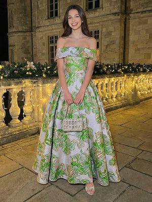 Off Shoulder Jacquard A Line Evening Dresses